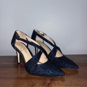 Jessica Simpson Navy Blue Rhinestoned Heels